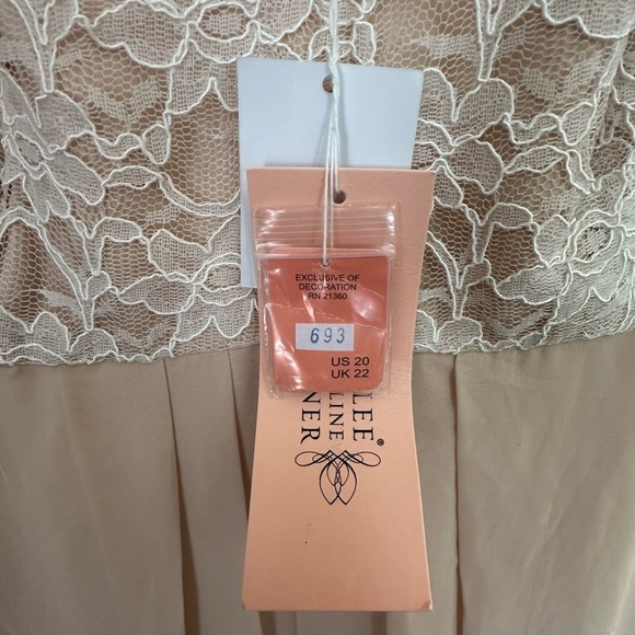 Morilee By Madeline Gardner Evening Gown Formal Lace Chiffon Beige Dress 20 - Picture 8 of 8